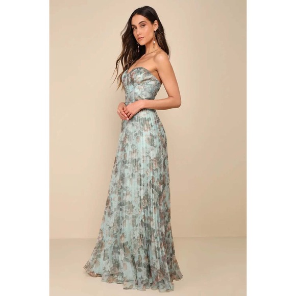 Lulus Most Beautiful Day Sage Multi Floral Print Organza Maxi Dress Size Small - Picture 4 of 8